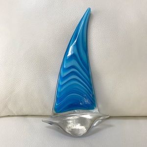 Vintage Glass blue sailboat Figurines -12” Tall